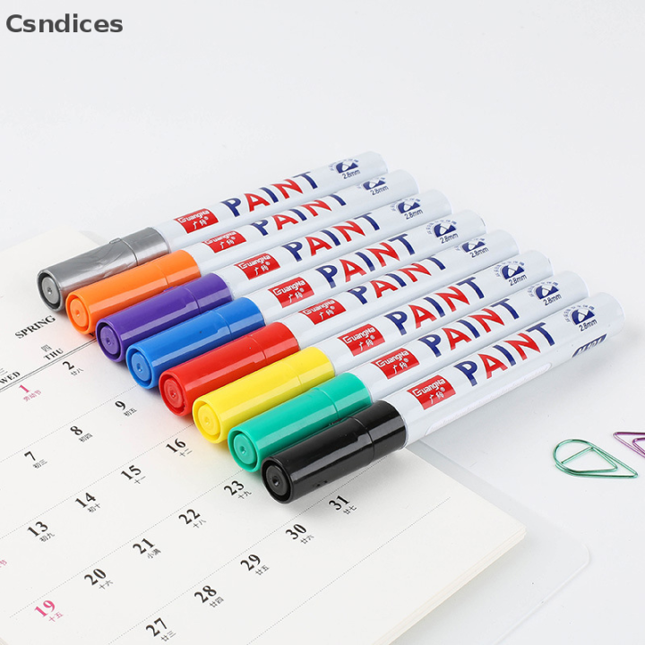 csndices-ปากกาปากกามาร์กเกอร์สี12สีกันจางยางรถยนต์ดอกยางโลหะ-cd-ถาวร