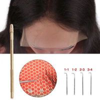 【คลังสินค้าพร้อม】4 Pcs Ventilating Nee-Dles + 1 Brasss Holder Make/Making/Repair Lace Wigs Toupee Hairpiece Wig Knotting Hook ชุดตะขอลูกปัด