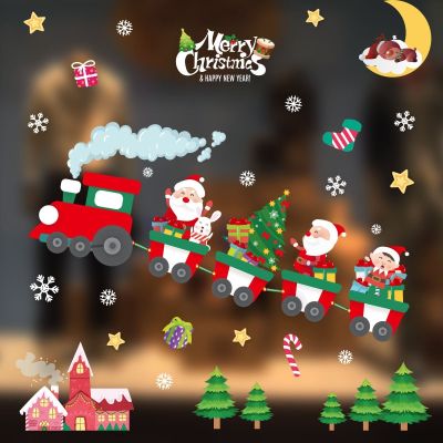 Christmas Santa Claus Train Window Stickers Merry Christmas Decorations for Home Navidad 2022 Xmas Ornaments Happy New Year 2023