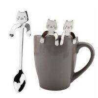 【2023】Hot Sale Coffee Spoon Mini 304 Stainless Steel Cartoon Cat Spoon Long Handle Flatware Coffee Drinking Tools Kitchen Gadget