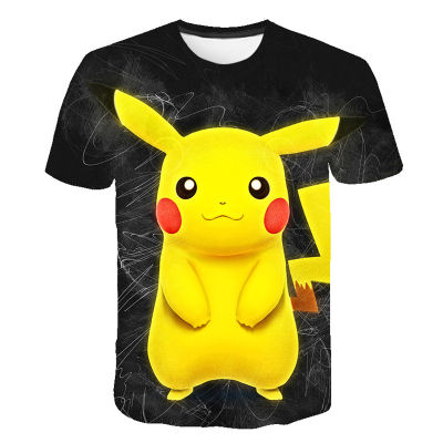 2021 Summer Fashion Unisex Pikachu T-shirt Children Boys Cartoon 3D Short Sleeves Tees Baby Kids Tops For Girls Clothes 4-14 Y