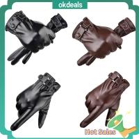 OKDEALS สีดำ กันน้ำ ฟูลฟิงจ์ ผ้าฟลีซ Thermal ถุงมือหนัง ถุงมือขับรถ หน้าจอสัมผัส