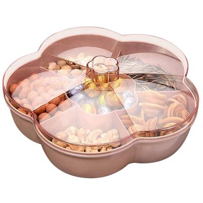 Snack Storage Box, Flower Shape Snack Tray with Lid,Nut Candy Food Storage Box,Fruit Box Dry Fruit Container,Pink