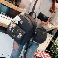 2019 New Womens Bag Korean Style Embroidered Three-Piece Backpack Mother And Child Bag For Free Bear Pendant Fashion Travel Backpack