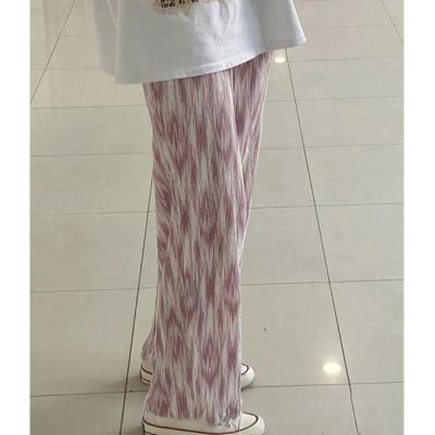 Gradient กางเกงขากว้างมีจีบสีชมพูแบบกางเกงลำลองหลวมผ้าผ้าบางสำหรับฤดูร้อนสำหรับผู้หญิงผูกกางเกงย้อมสี Pdd9.1ผ้าไหมน้ำแข็งกางเกงขากว้างไล่ระดับสี