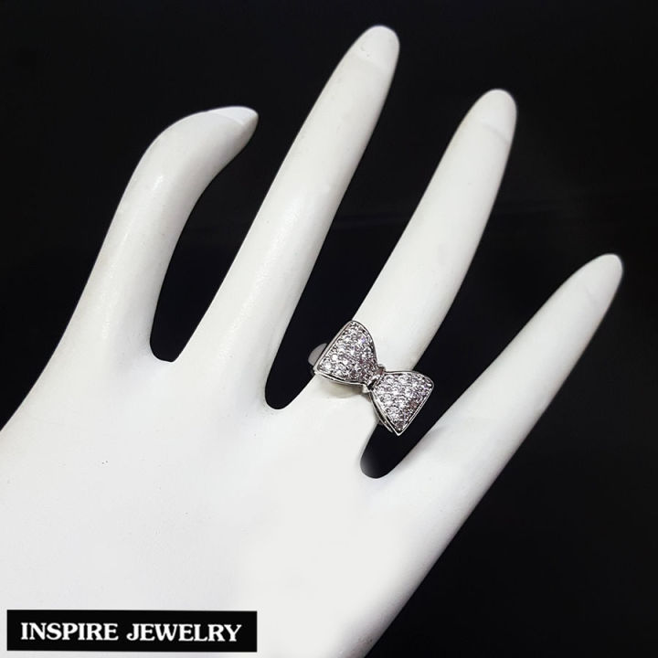 inspire-jewelry-แหวนรูปโบว์-เพชร-หุ้มทองคำขาว-พร้อมถุงกำมะหยี่