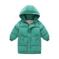 [COD] Childrens down jacket boys mid-length thickened girl Korean version of baby hooded solid