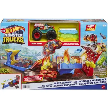  Hot Wheels Monster Trucks Stunt Tire Play Set Opens to Reveal  Arena with Launcher, 1 1:64 Scale Car & 1 Monster Truck, Portable Toy Gift  Set for Ages 4 to 8