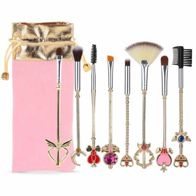 pcs Sailor Moon Makeup Brush Set With Pouch, Gold Cardcaptor Sakura Cosmetic Brushes With Bag