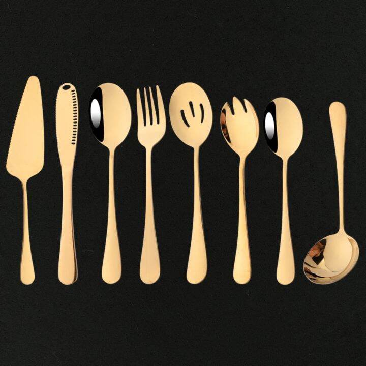 8Pcs Gold Cutlery Serving Utensils Dinnerware Set Buffet Catering