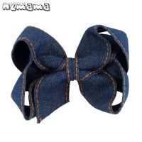 ✚ ncmama 4.5 Inch Retro Denim Hair Bows With Alligator Clips Trendy Hairgrips High Quality Headwear For Girls Hair Accessories