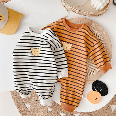 Spring Autumn cute newborn clothes striped cartoon long sleeve jumpsuits for baby boys girls cotton soft overalls