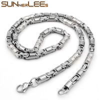 SUNNERLEES 316L Stainless Steel Necklace Bracelet Set 6mm Geometric Byzantine Link Chain Gold Silver Color Men Women SC42 S