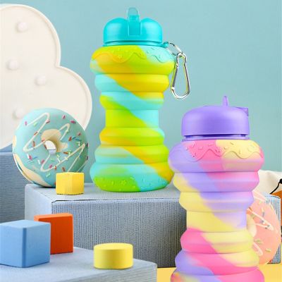 【CW】 600ML Donuts Bottle Folding Cup Drop-proof Kettle Silicone for  School Riding Camping