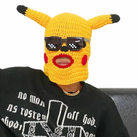 Balaclava with Ears Hat Pikachu Funny Hat Wool Knitted Hat Party Cosplay Hat Funny Beanie Hat Men and Women Handmade Cartoon Hat