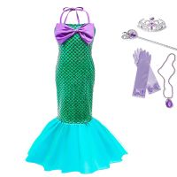 Little Mermaid Princess Arier Dress Girls Cute Fancy Strapless Gowns Kids New Year Party Birthday Green Clothes Cosplay Costume