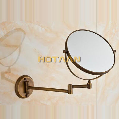 Antique 8" Double Side Bathroom Folding Brass Shave Makeup Mirror Wall Mounted Extend with Arm Round 1x3x Magnifying YT-9102-F