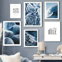 Sea Sardine Blue Rose Mushroom Succulent Plants Wall Art ภาพวาดผ้าใบโปสเตอร์และพิมพ์ตกแต่งห้องนั่งเล่น