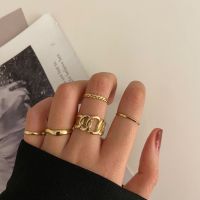 【CC】♈  Boho Gold Color Wide Rings Set Chain Tail 2023 NEW Jewelry Gifts Female