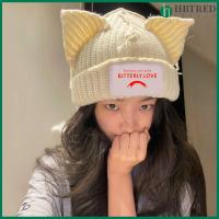 หมวกถักแผ่นติดหูแมวคู่ HBTRED Topi Dingin หมวกขนสัตว์ถัก