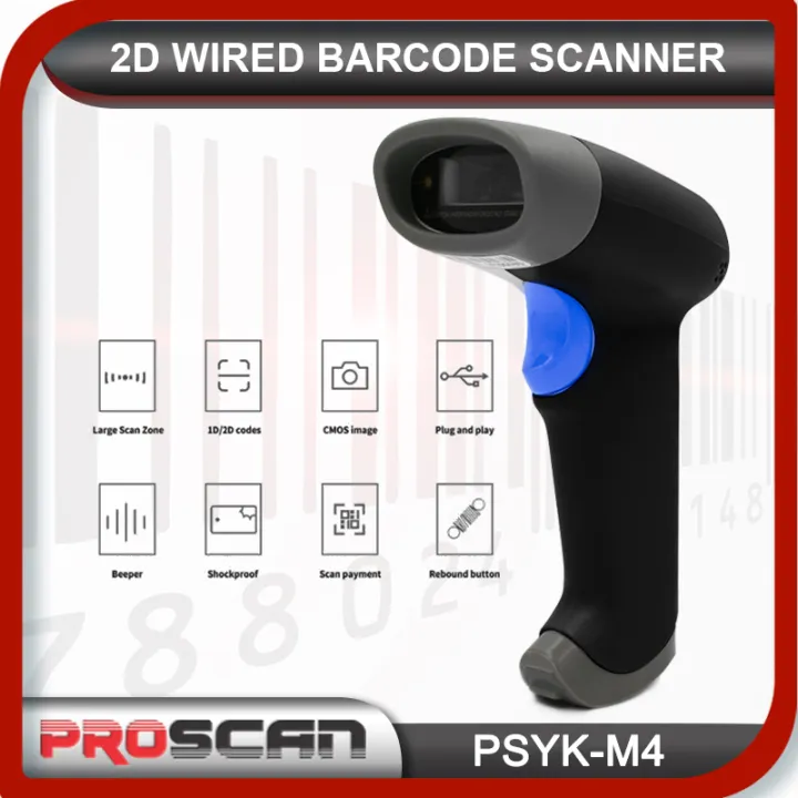 PROSCAN YKM4 Wired 1D 2D Barcode QR Code Laser Scanner Reader Bar Code