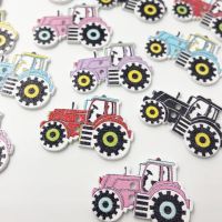 25/50/100Pcs Mixed 2 Holes Cartoon tractor Wood Buttons Sewing Scrapbooking 30x21mm  WB591 Haberdashery