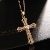 Fashion Classic Jesus Cross Necklace for Women for Men Hip Hop Personality Zircon Gold Plated Stainless Steel Jewelry Gifts