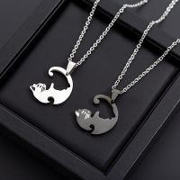 1 Pair Of Couples Necklace Jewelry Unisex Broken Heart Black White Cat Pendant Necklaces Best Friend Valentine Day Gift