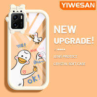 YIWESAN เคสสำหรับ VIVO Y15s Y15a Y01การ์ตูนวันที่ดีห่านน้อยมอนสเตอร์เคสรูปแบบโบว์เคสโทรศัพท์โปร่งใสนุ่มกันกระแทกทนต่อการขัดถูฝาครอบป้องกันซิลิกาเจลเลนส์กล้องถ่ายรูป TPU