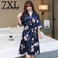 【Bathroom sale】{ขาย} 7XL เสื้อคลุมผ้าไหมชุดนอนเสื้อคลุมอาบน้ำในช่วงฤดูร้อน Satin,เสื้อคลุมแขนกางเกงขาสั้นแบบลำลองกิมิโนขนาดใหญ่2023ใหม่ชุดคลุมยาวกิโมโนสำหรับใส่อยู่บ้าน