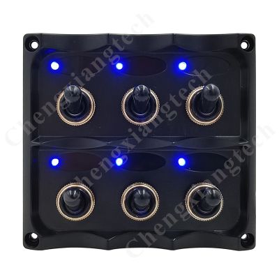 12V 24V Waterproof Blue Led Marine Grade 6 Gang Toggle Switch Panel For RVs/Boat/Caravan Pre-wired 6 Way Rocker Switch Panel