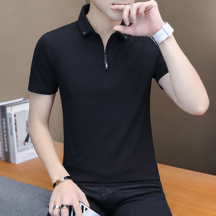 เสื้อยืดโปโลแขนสั้นคอโปโลลำลองสำหรับผู้ชายแฟชั่นเสื้อโปโลแบรนด์เกาหลีฤดูร้อนปี2023