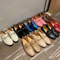 LLffg รองเท้ารองเท้าผู้หญิงส้นแบนหนังแท้ขนาดใหญ่34-44รองเท้าส้นแบนหรูหราสำหรับผู้หญิงโลฟเฟอร์หัวเข็มขัดโลหะรองเท้าสตรีแฮนด์เมด