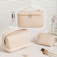 High-end MUJI Butter Toast Cosmetic Bag Double Pressed Pleated Wash Bag Large Capacity Light Luxury Handbag Travel Portable Storage Bag