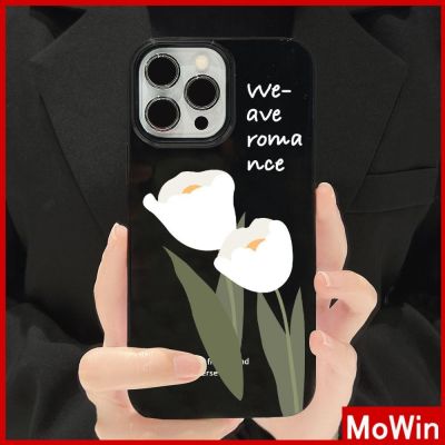 Mowin - เข้ากันได้สำหรับ เคสไอโฟน เคสไอโฟน11 เคส iphone 11สีดำเคลือบเงา TPU Candy Case เคสนิ่มกันกระแทกป้องกันกล้องดอกไม้สีขาวเรียบง่ายเข้ากันได้กับ iPhone 13 Pro max 12 Pro Max 11 xr xs max 7