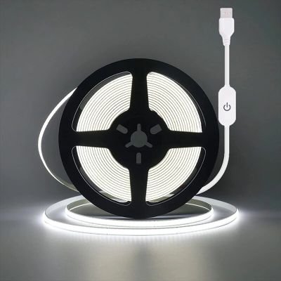 Dimmable COB LED Strip Light with Touch Switch 5V USB Flexible LED Tape 320Leds/m High Density FOB LED Lights Cabinet Lighting LED Strip Lighting