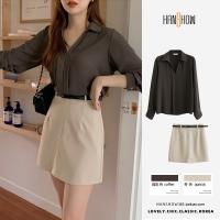 COD DSFGERTGYERE Korean Chic Women Sets Long Sleeve Solid Shirts High Waist Mini Skirts Females Two Piece Sets