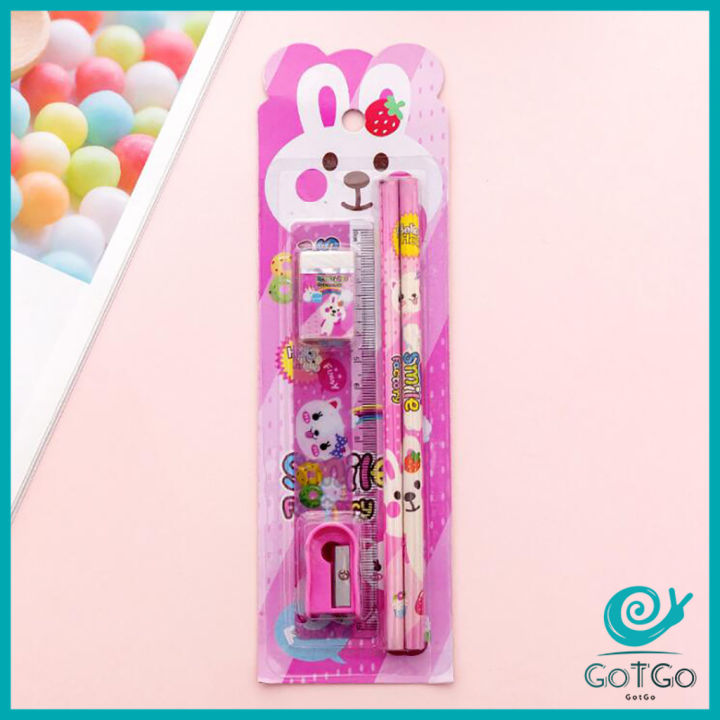 gotgo-เครื่องเขียนราคาถู-เครื่องเขียนราคาถู-ชุดเครื่องเขียนดินสอลายการ์ตูนน่ารัก-4-ชิ้น-cartoon-stationery-set