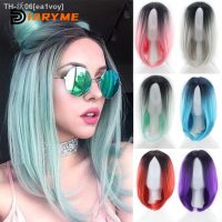 Synthetic Short Straight Bob Wig Two Tones Ombre Wig Black To Purple Green Middle Part Hair Wigs Cosplay Highlight Wig For women [ Hot sell ] ea1voy