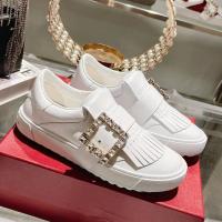 2023 New Flat Loafers Rhinestone Roger vivierˉ Leather White Shoes Womens All-Match Casual Sneakers Womens Shoes