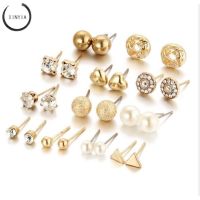 Hot Sale 12 pairs Cute Mini Heart Triangle Shape Stud Earrings Sets Ears Acceessory