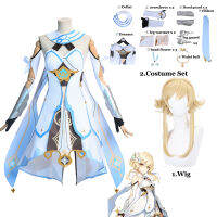 Game Genshin Impact - Traveler Lumine Cosplay Costume Dress Leggings Wig Full Set Anime Role Play Carnival Costumes Props