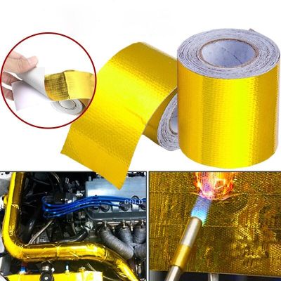 5M Auto Motorcycle Refit Thermal Insulation Band Exhaust Heat Wrap Roll Heat Shield Tape Gold High Temperature Heat Sound Shield Adhesives Tape