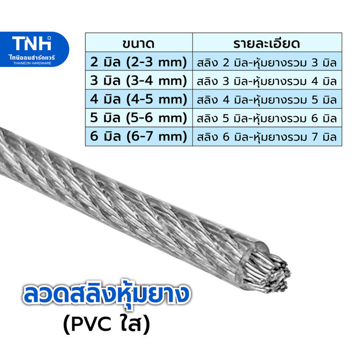 ลวดสลิงหุ้มยางใส-สลิงหุ้มพีวีซี-pvc-ลวดสลิงหุ้มพลาสติก-ขนาด-2-3-4-5-6-มิล-ความยาวต่อเส้น-3-5-7-10-15-20-25-30-35-40-50-และ-100-เมตร