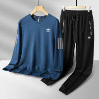 【 L-7XL 】 Adidase∮ เสื้อผ้าผู้ชายเหมาะกับหลวมขนาดบวกเสื้อแขนยาว + กางเกงขายาว Homewear และชุดทนกว่า5สีให้เลือก