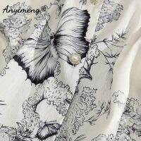 Gorgeous Ice Silk Womens Pajamas Sets Summer Short Sleeves Cardigan Silky Sleepwear Butterflies Printed Luxury Pijama for Woman