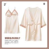 Ao Dai Pure Desire Sexy Sleepwear ผู้หญิงฤดูร้อนน้ำแข็งผ้าไหมบางลูกไม้กับเบาะหน้าอกใหม่สลิง Sleepwear ชุด