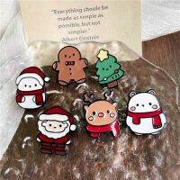 Cute Santa Claus Enamel Brooch Cartoon Christmas Elk Pine Tree Snowman Bear Doll Badge Collar Pins Kids Friends Gifts Jewelry