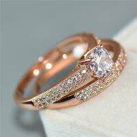 Cute Female White Bridal Ring Set Fashion 18KT Rose Gold Wedding Band Jewelry Promise Love Round Engagement Rings For Women