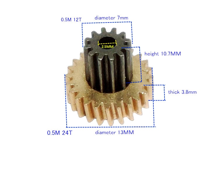 0.5m Modulus Drive Gear Box Shaft Hole 3-6mm Dia 10mm for Motor Gear 